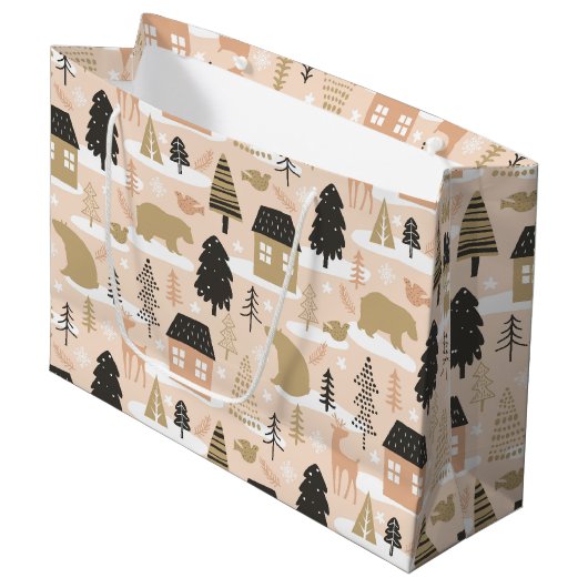 Kerstmis Beer Roze Black Gold Modern Groot Cadeauzakje (Voorkant Gekanteld)