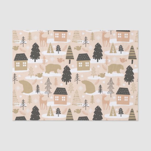 Kerstmis Beer Roze Black Gold Modern Tissuepapier (Voorkant)