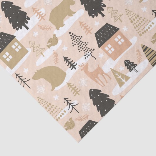 Kerstmis Beer Roze Black Gold Modern Tissuepapier (Detail)