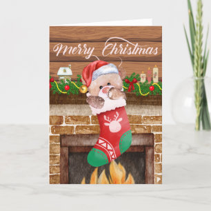 Kerstmis Beer Sokkel Schouw Mantel  Feestdagen Kaart