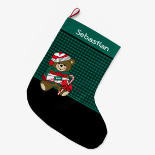 Kerstmis Beer zwart/groen gepersonaliseerd Grote Kerstsok