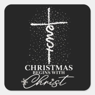 Kerstmis Begin met Christus Jezus Kruis Christelij Vierkante Sticker