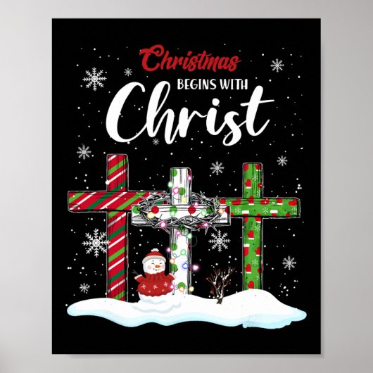 Kerstmis begint met Christelijke Christus Snowman Poster (Voorkant)