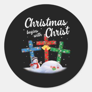 Kerstmis begint met Christelijke Christus Snowman Ronde Sticker