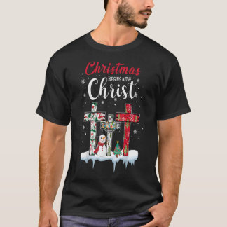Kerstmis begint met Christelijke Christus Snowman T-shirt