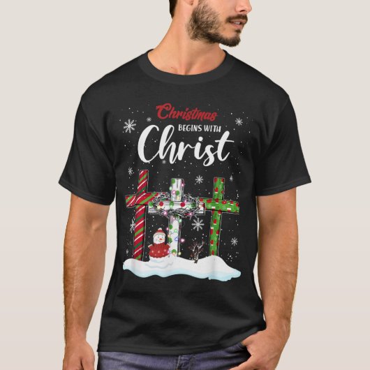 Kerstmis begint met Christelijke Christus Snowman T-shirt (Voorkant)