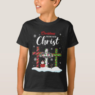 Kerstmis begint met Christelijke Christus Snowman T-shirt