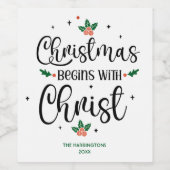 Kerstmis Begint Met Christus Aangepaste Religieuze Wijn Etiket (Enkel label)