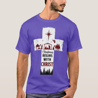 Kerstmis begint met Christus Christelijk kruis T-shirt