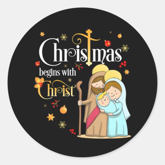 Kerstmis begint met Christus Christelijk Ronde Sticker (Voorkant)