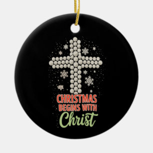 Kerstmis Begint Met Christus Christelijke Sneeuw X Keramisch Ornament