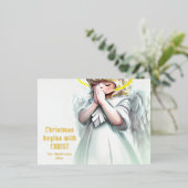 Kerstmis begint met Christus die Angel bidt Folie Feestdagen Briefkaart (Staand Voorkant)