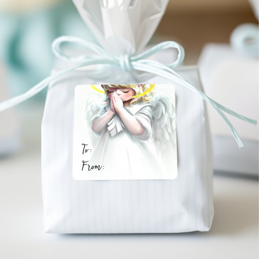 Kerstmis begint met Christus die Angel bidt Vierkante Sticker