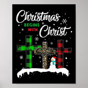Kerstmis begint met Christus Jezus Sneeuwman Grapp Poster