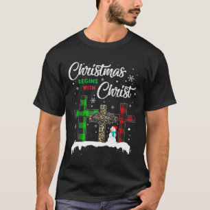 Kerstmis begint met Christus Jezus Sneeuwman Grapp T-shirt