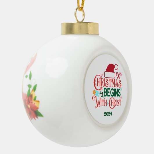 Kerstmis begint met Christus Keramische Bal Ornament (Links)
