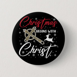 Kerstmis begint met Christus Kerstmis Christelijk Ronde Button 5,7 Cm