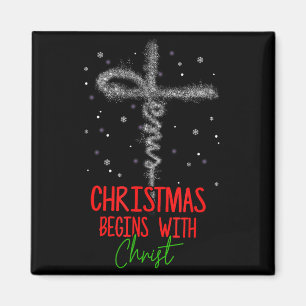 Kerstmis Begint Met Christus Kruis Christelijk Rel Magneet
