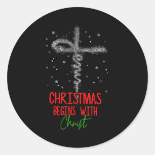 Kerstmis Begint Met Christus Kruis Christelijk Rel Ronde Sticker