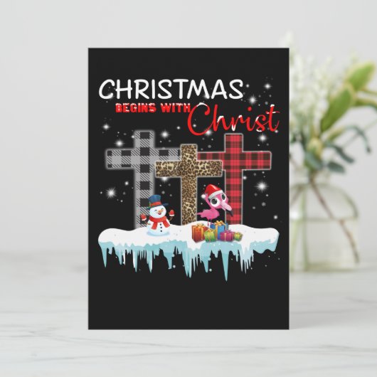 Kerstmis begint met Christus Love Flamingo Bedankkaart (Staand voorkant)