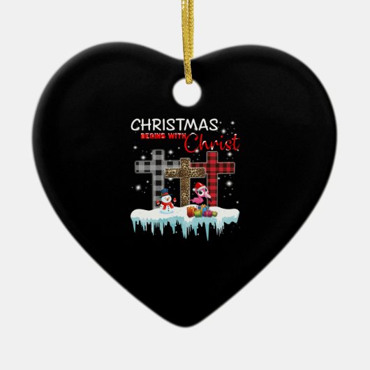 Kerstmis begint met Christus Love Flamingo Keramisch Ornament (Voorkant)