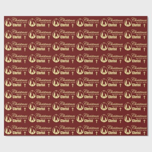 Kerstmis begint met Christus op rood Cadeaupapier (Vlak)