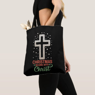 Kerstmis Begint Met Christus Sneeuwman Christelijk Tote Bag