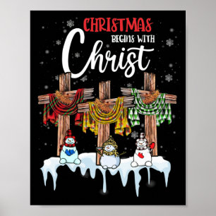 Kerstmis begint met Christus Snowman Christelijke Poster