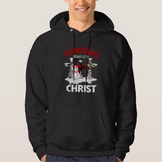 Kerstmis begint met Christus Snowmans Cross Jesus Hoodie (Voorkant)