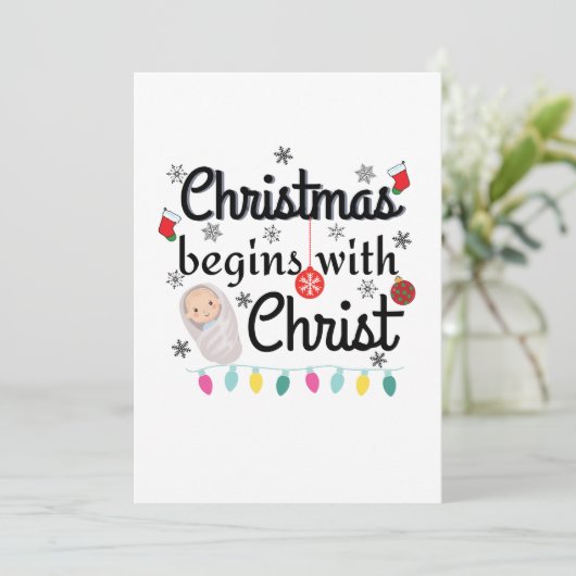 Kerstmis begint met Christus T-shirt Kaart (Staand voorkant)