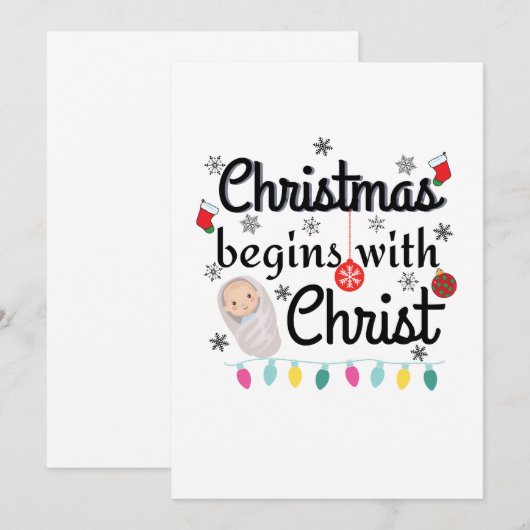 Kerstmis begint met Christus T-shirt Kaart (Voorkant / Achterkant)