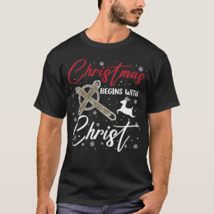 Kerstmis begint met Christus Xmas christelijk T-shirt