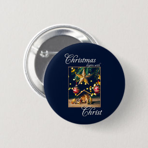Kerstmis begint met de geboorte van Christus Ronde Button 5,7 Cm