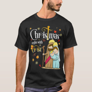 Kerstmis begint met een Christelijk Jezus Holid T-shirt