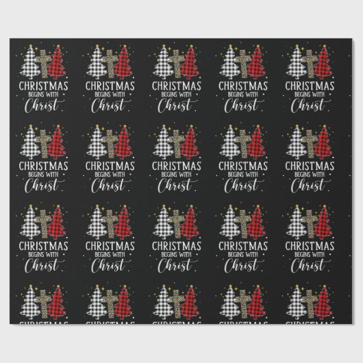 Kerstmis begint met Jezus Cross Christelijk Cadeaupapier (Vlak)