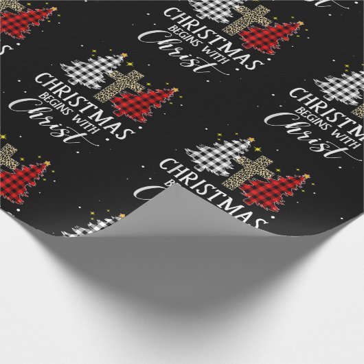 Kerstmis begint met Jezus Cross Christelijk Cadeaupapier (Hoek)