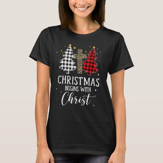 Kerstmis begint met Jezus Cross Christelijk T-shirt (Voorkant)