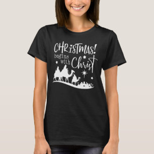 Kerstmis begint met Jezus Cross Christelijk T-shirt