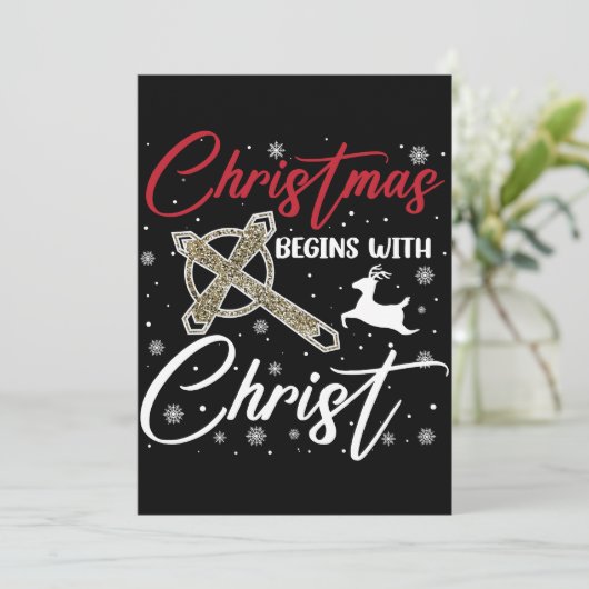 Kerstmis begint met kerst Christelijk Kaart (Staand voorkant)