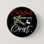 Kerstmis begint met kerst Christelijk Ronde Button 5,7 Cm (Voorkant)
