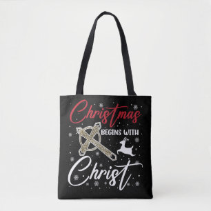 Kerstmis begint met kerst Christelijk Tote Bag