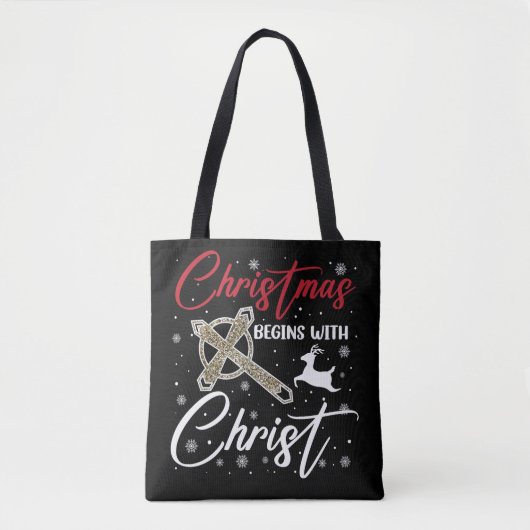 Kerstmis begint met kerst Christelijk Tote Bag (Voorkant)