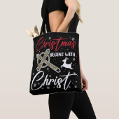 Kerstmis begint met kerst Christelijk Tote Bag (Dichtbij)