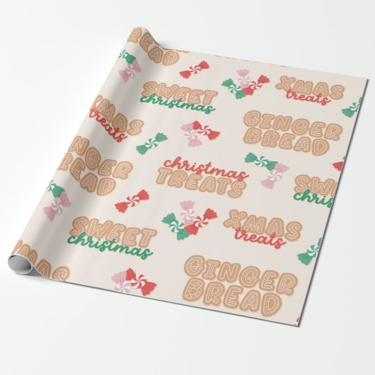 Kerstmis behandelt beletteringspatroon cadeaupapier (Uitgerold)
