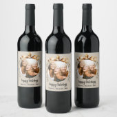 Kerstmis beige goud kerstbal vrienden foto feestje wijn etiket (Flessen)