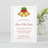 Kerstmis Bells Red Berries Holiday Weddenschap Save The Date (Staand voorkant)
