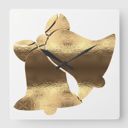 Kerstmis Bells White Gold Blik Festive Elegant Vierkante Klok (Voorkant)