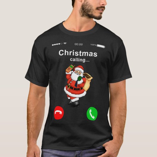 Kerstmis belt de Kerstman met zijn mobiele telefoo T-shirt (Voorkant)