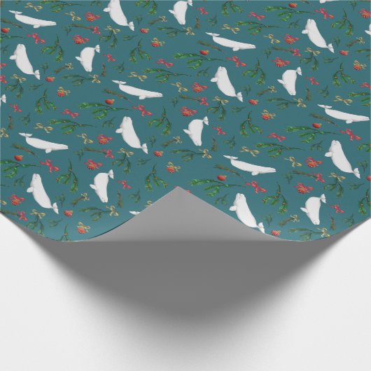 Kerstmis Beluga walvis illustratie patroon Cadeaupapier (Hoek)