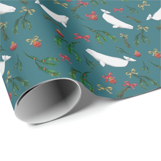 Kerstmis Beluga walvis illustratie patroon Cadeaupapier (Rol Hoek)